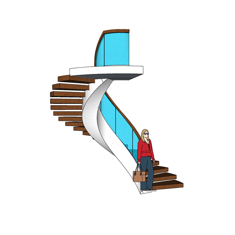Деревянная лестница винтовая дубовая с стеклянными элементами на второй этаж